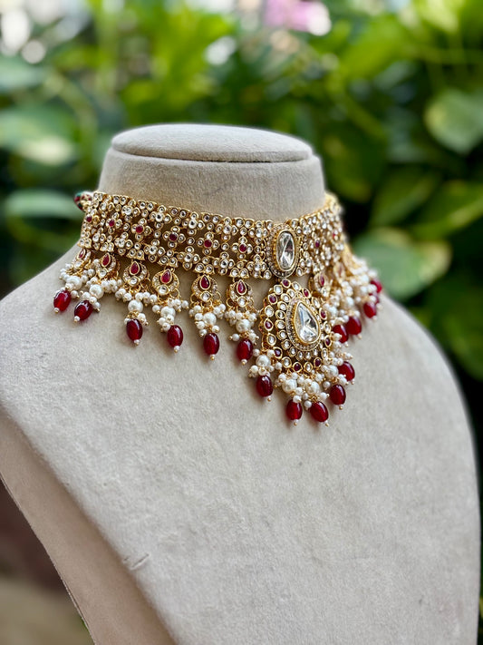 Maroon Ishira Kundan Jewellery Set