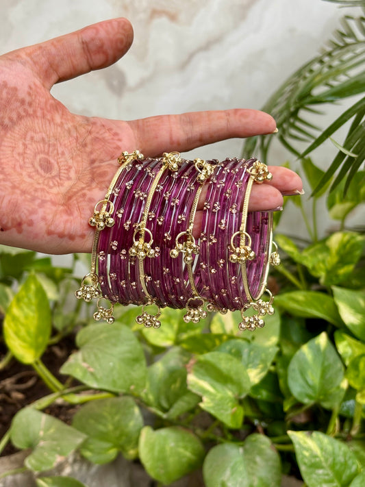 Onion Pink 12 Bangles set with Kashmiri Ghungroo Bangles