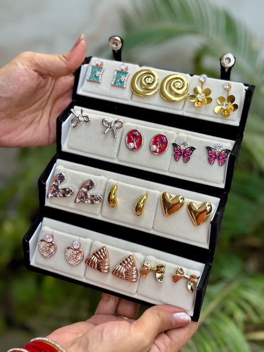 Set Of 12 Cute Designer Earrings Gift Box