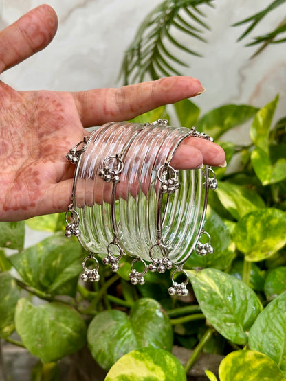 Silver Crystal Jelly Bangles set with Kashmiri Bangles