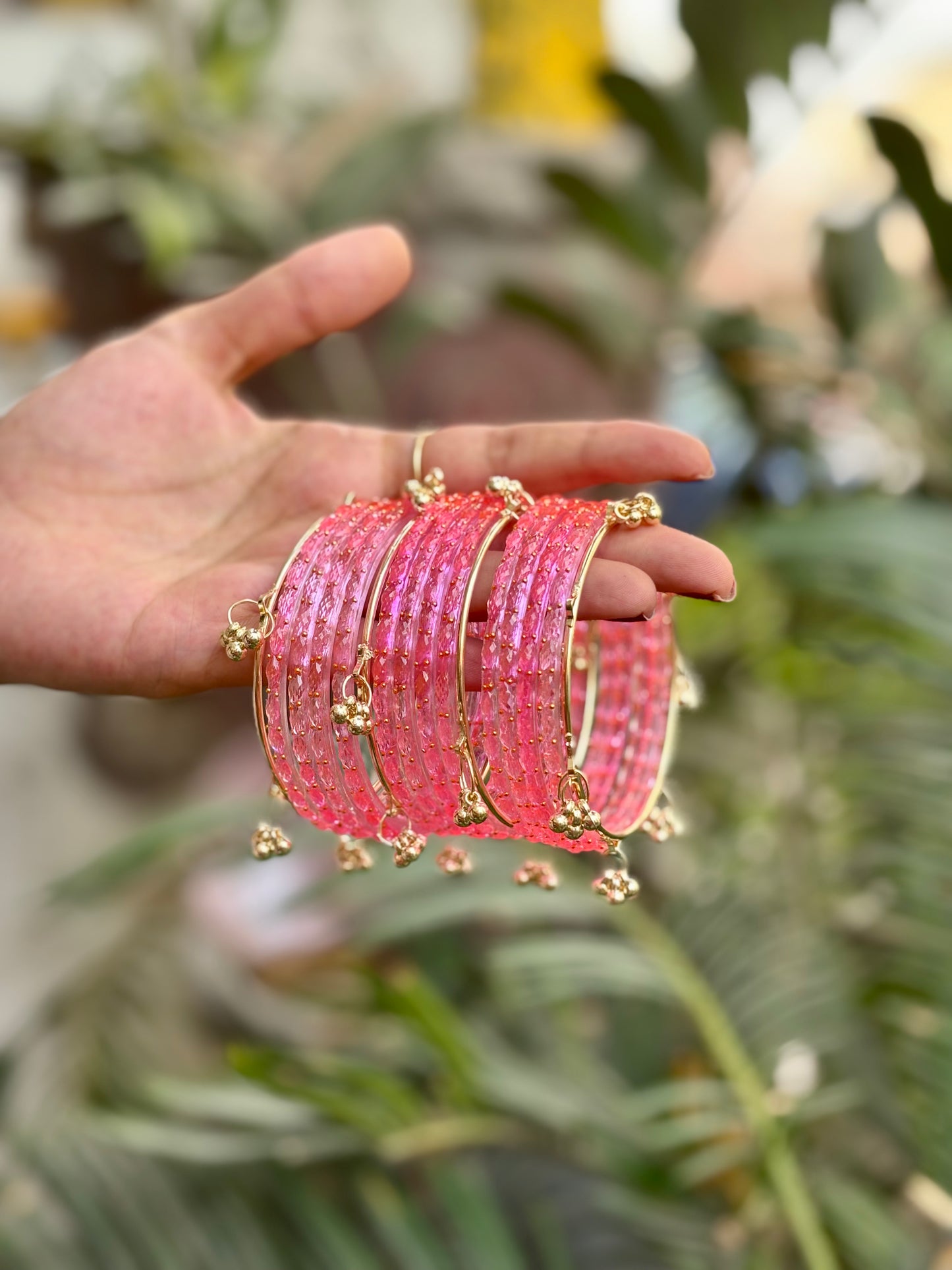 Pink 12 Bangles set with Kashmiri Ghungroo Bangles