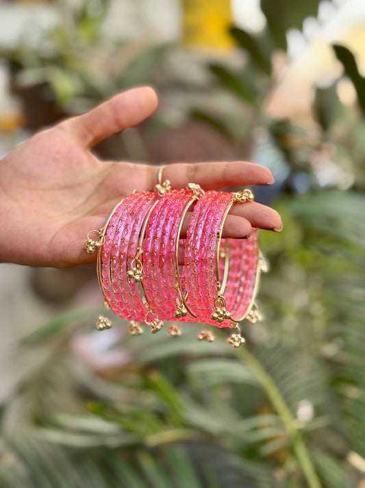 Pink 12 Bangles set with Kashmiri Ghungroo Bangles
