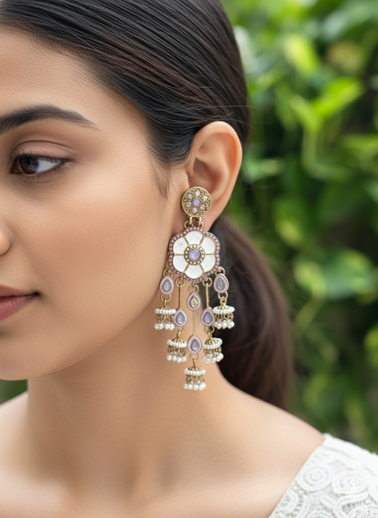 Lavender Amara Kundan Danglers