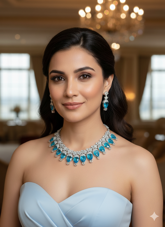 Sky Blue Priya Zirconia Jewellery Set