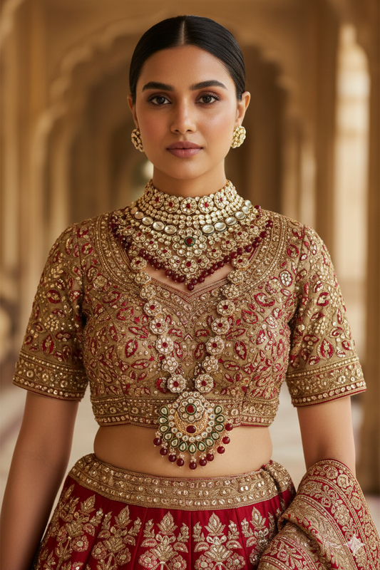 Maroon Naymi Kundan Bridal Jewellery Set