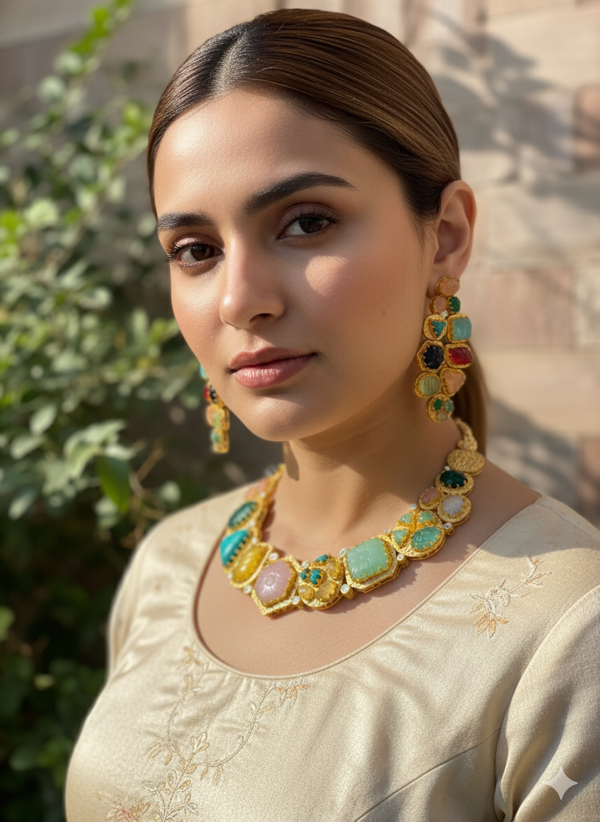 Golden Mosha Real Stones Jewellery Set