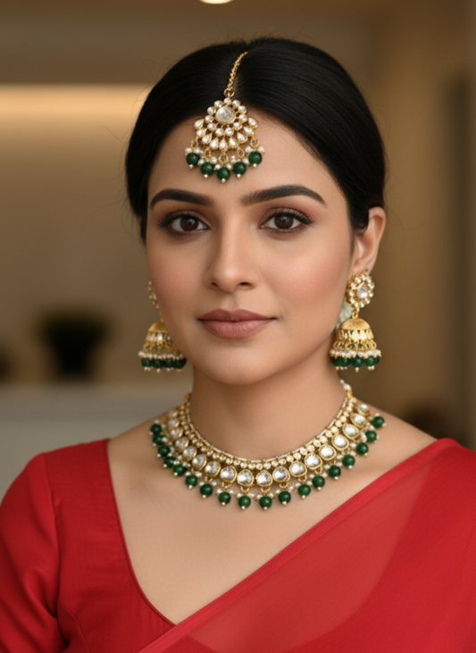 Green Charvi Kundan Jewellery Set