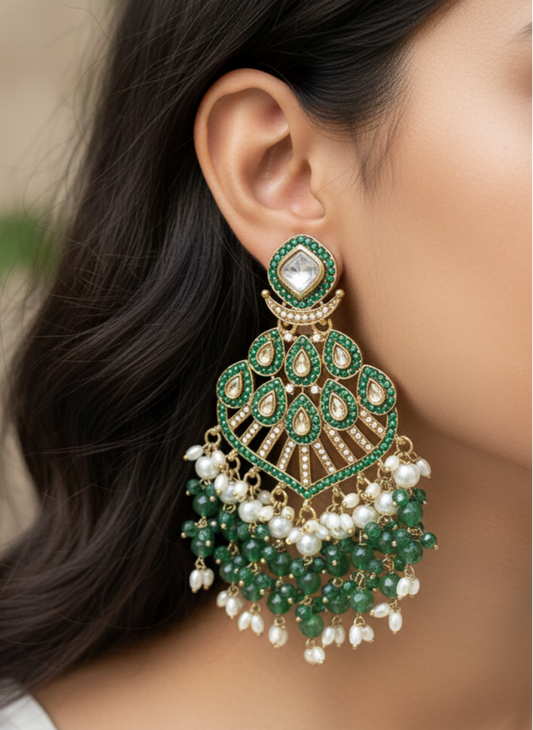 Green Palaq Kundan Danglers