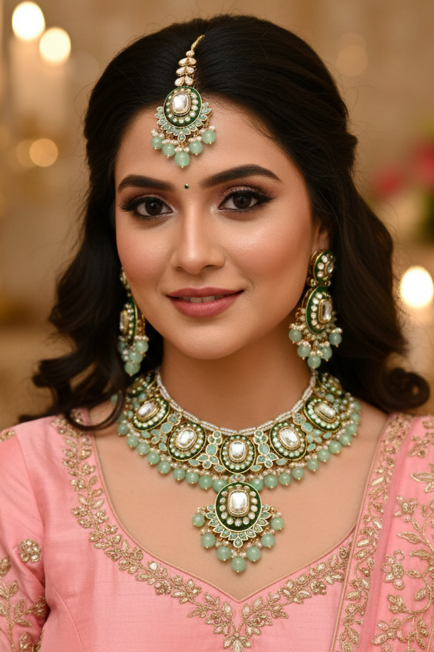 Pista Green Tia Kundan Jewellery Set