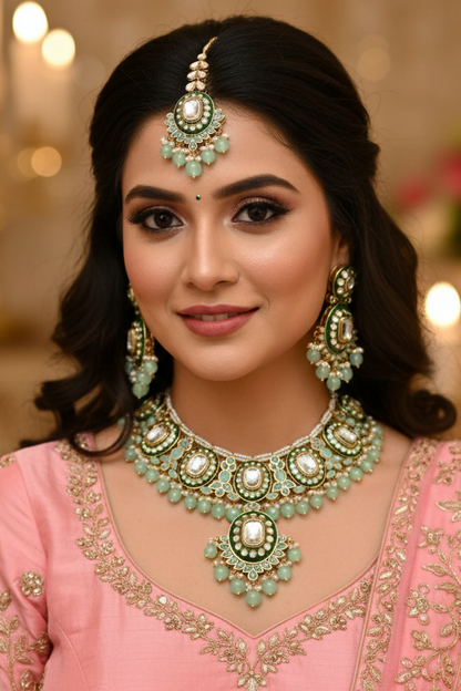 Pista Green Tia Kundan Jewellery Set