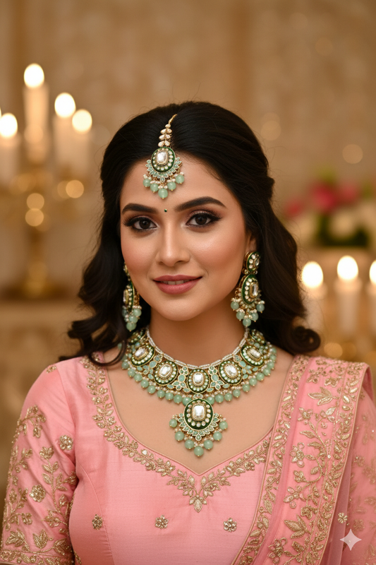 Pista Green Tia Kundan Jewellery Set