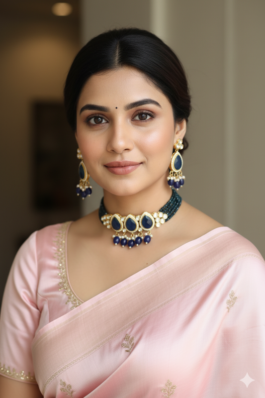 Blue Tanvi Kundan Jewellery Set