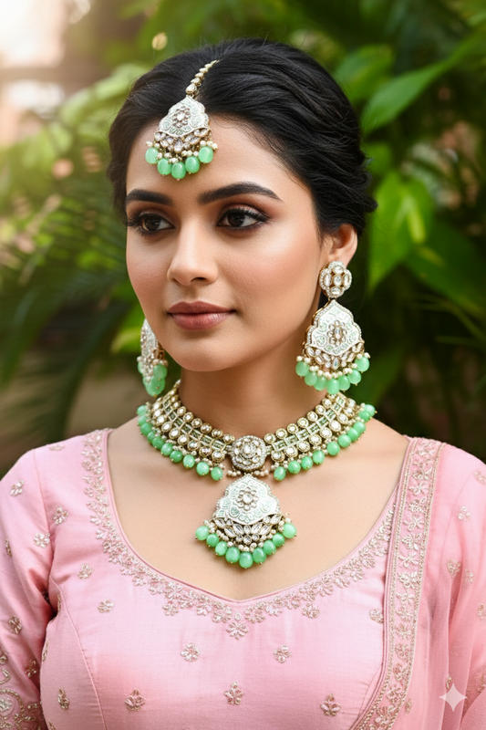 Pista Green Jyoti Kundan Jewellery Set