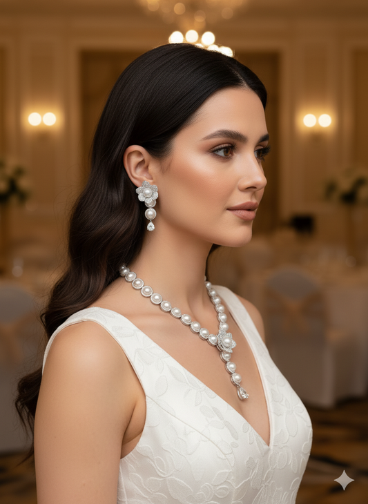 Silver Pearl Roma Zirconia Jewellery Set