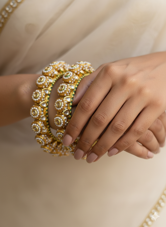 White Rajwada Pacheli Bangles (Size 2’6)