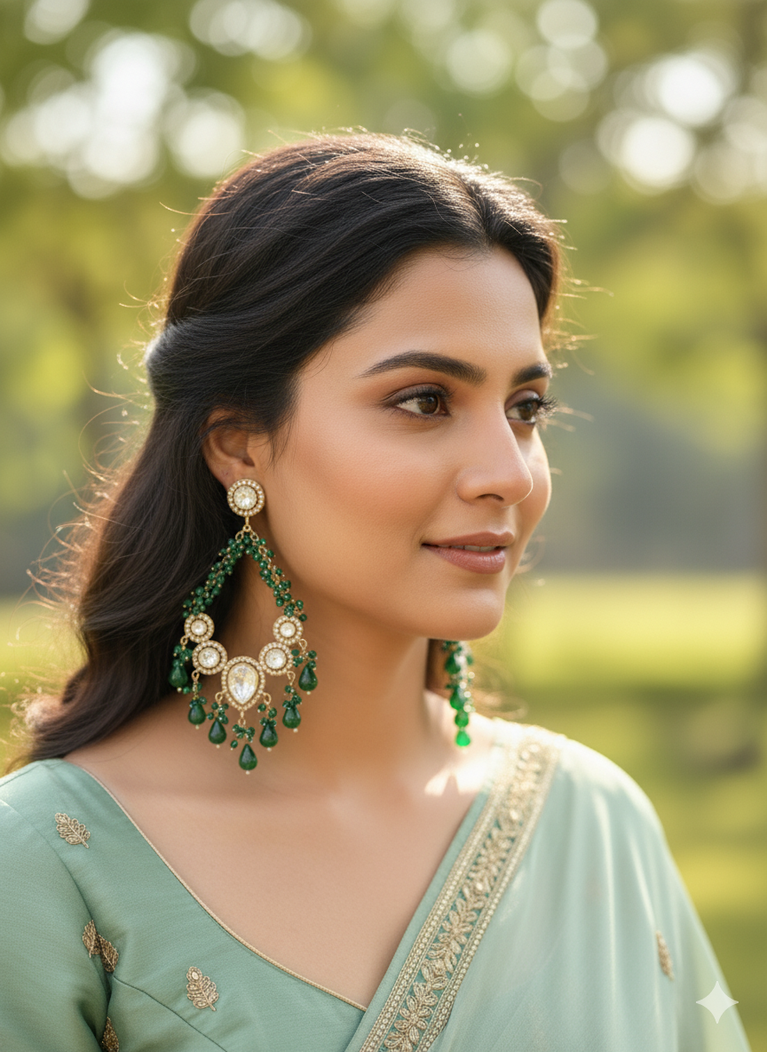 Kundan Green Aria Danglers