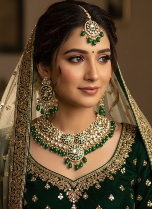 Green Vedika Kundan Jewellery Set