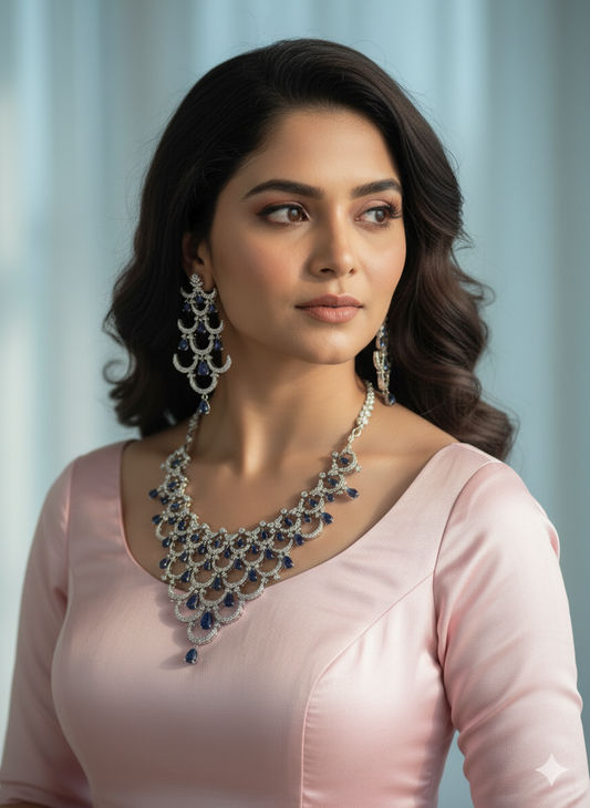Navy Diya Zirconia Necklace