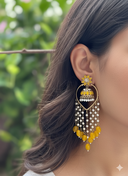 Yellow 3 in 1 Earrings Set