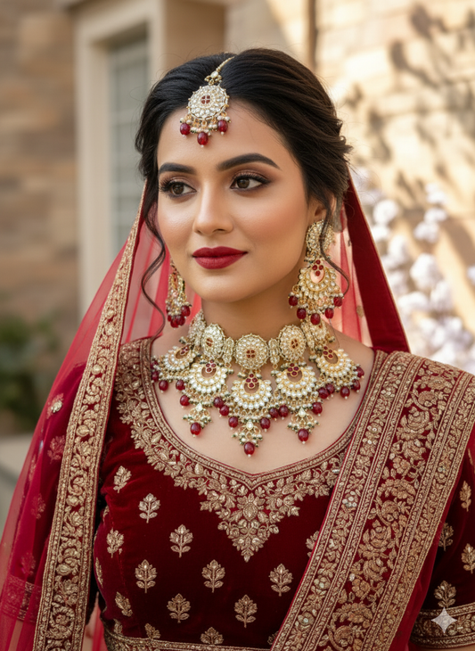 Maroon Shivi Kundan Jewellery Set