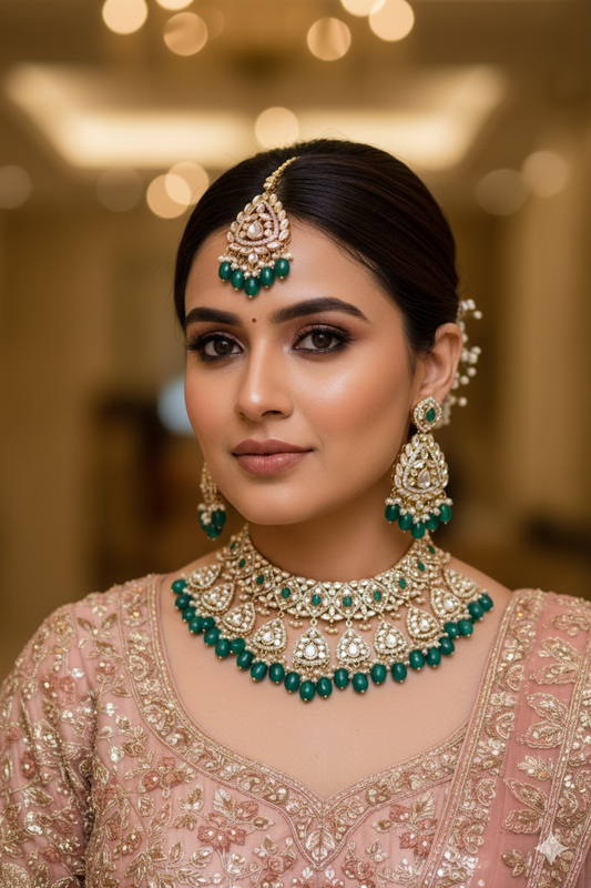 Rama Green Naira Kundan Jewellery Set