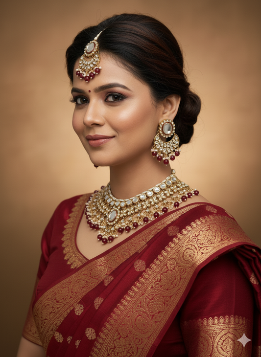 Maroon Anku Kundan Jewellery Set