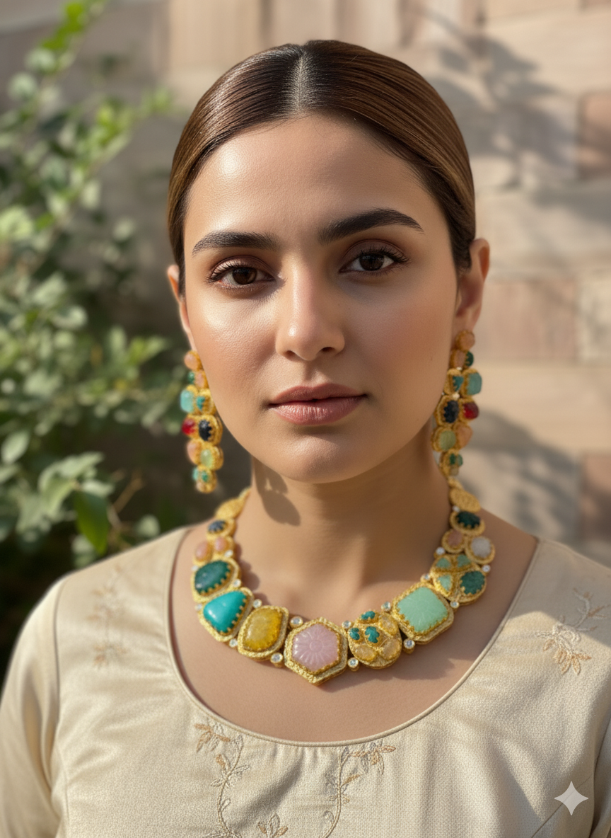 Golden Mosha Real Stones Jewellery Set