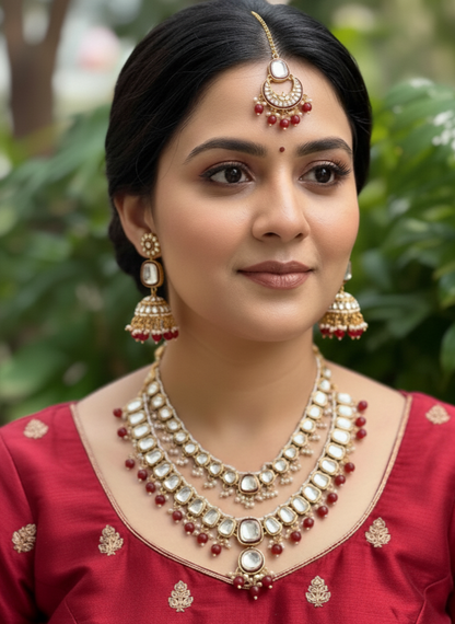 Maroon Nikki Kundan Jewellery Set