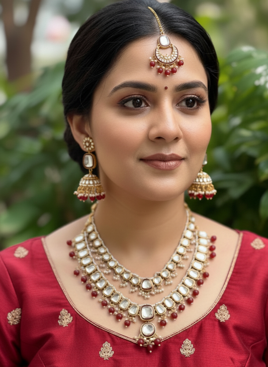 Maroon Nikki Kundan Jewellery Set