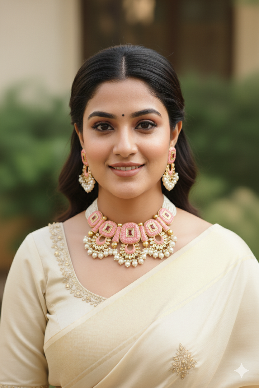 Pink Bhanu Kundan Jewellery Set