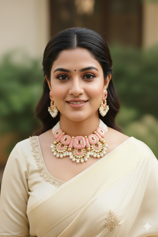 Pink Bhanu Kundan Jewellery Set