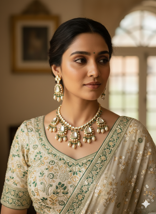 Multicolour Gauri Kundan Pearl Jewellery Set