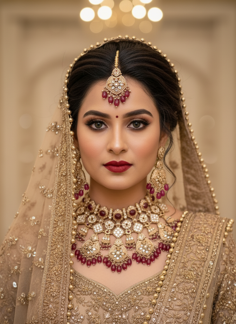 Maroon Kaviya Bridal Polki Jewellery Set