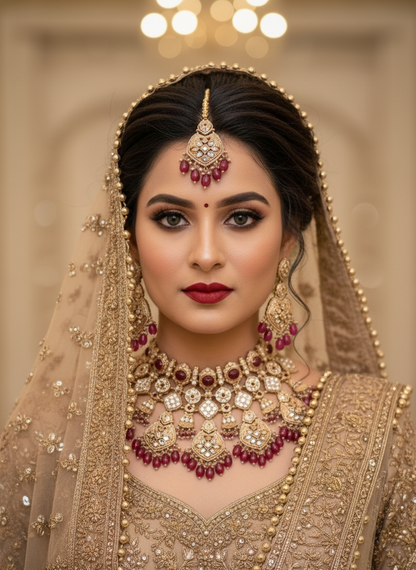 Maroon Kaviya Bridal Polki Jewellery Set