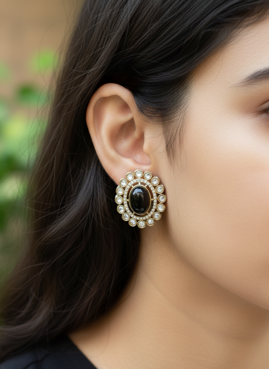 Antique Black Iris Studs