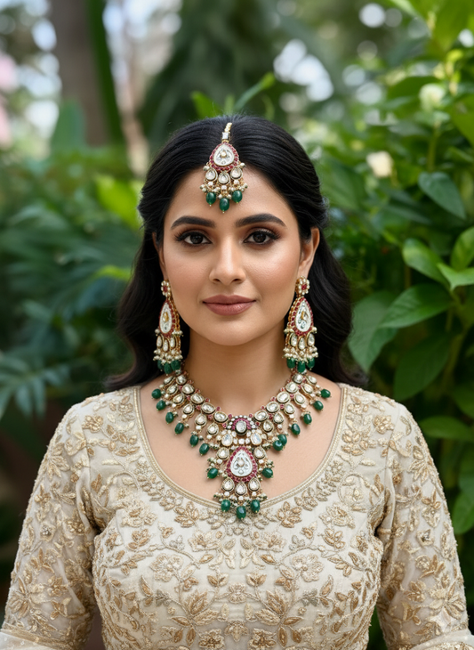 Green Reshu Kundan Jewellery Set