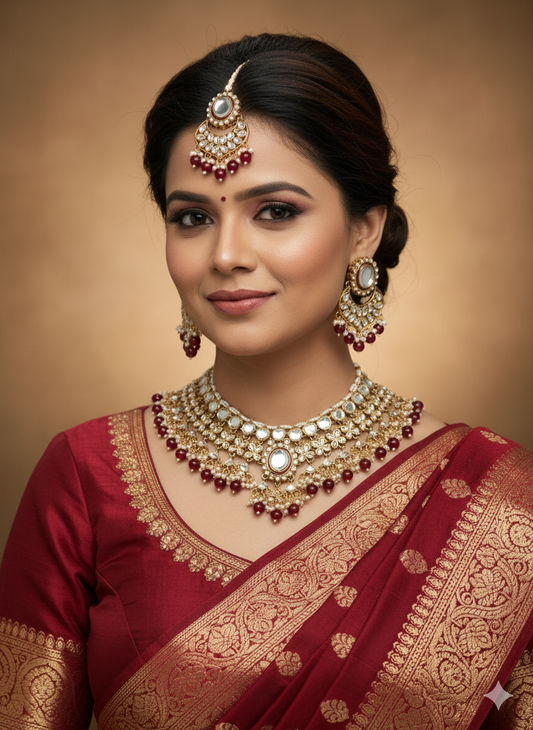 Maroon Anku Kundan Jewellery Set