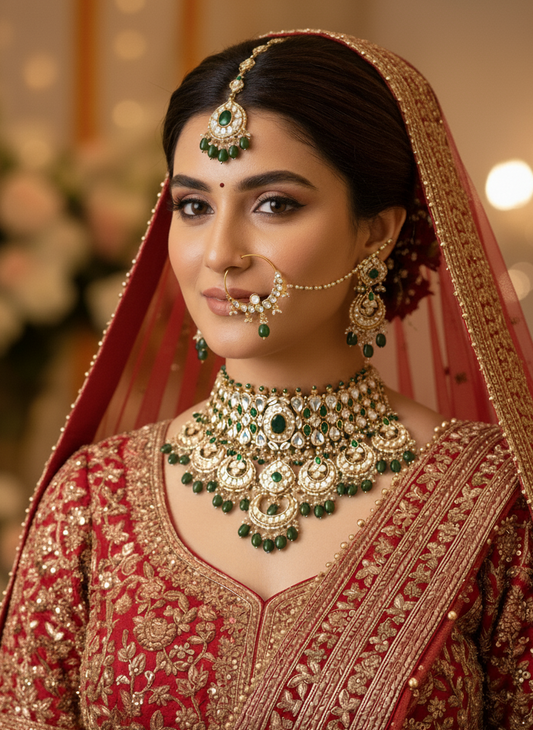 Emerald Ravya Kundan Bridal Jewellery Set