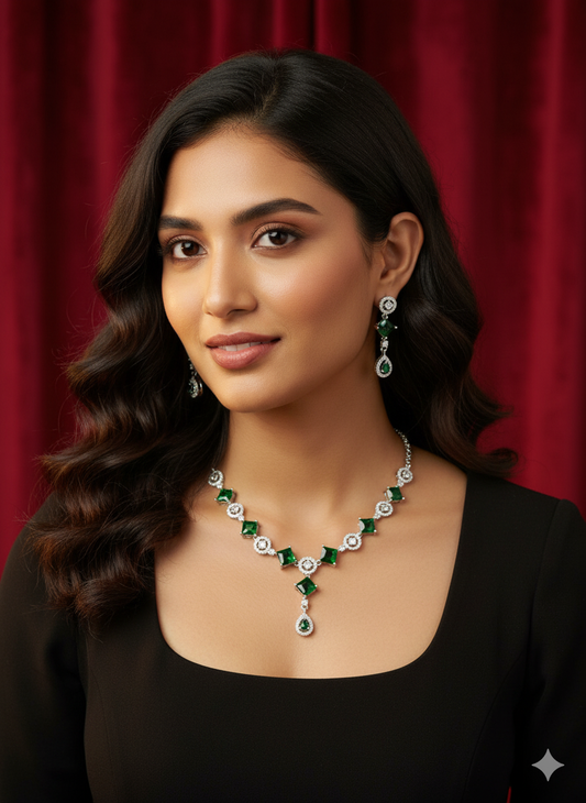 Emerald Jiva SQ Zirconia Necklace