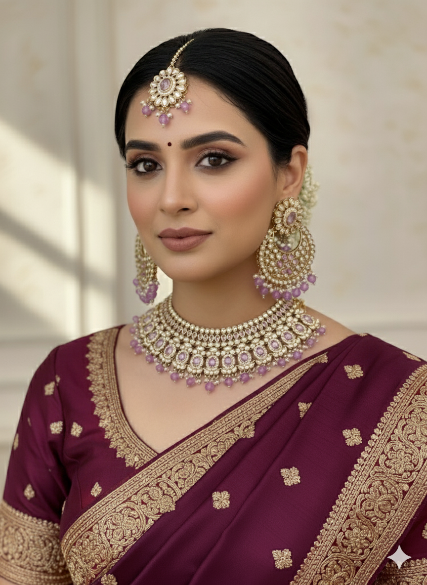 Purple Antique Anshika Kundan Jewellery Set