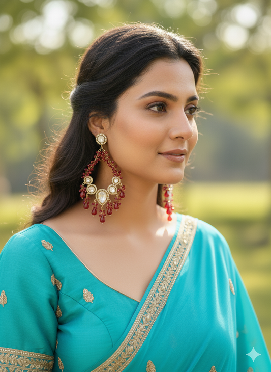 Kundan Red Aria Danglers