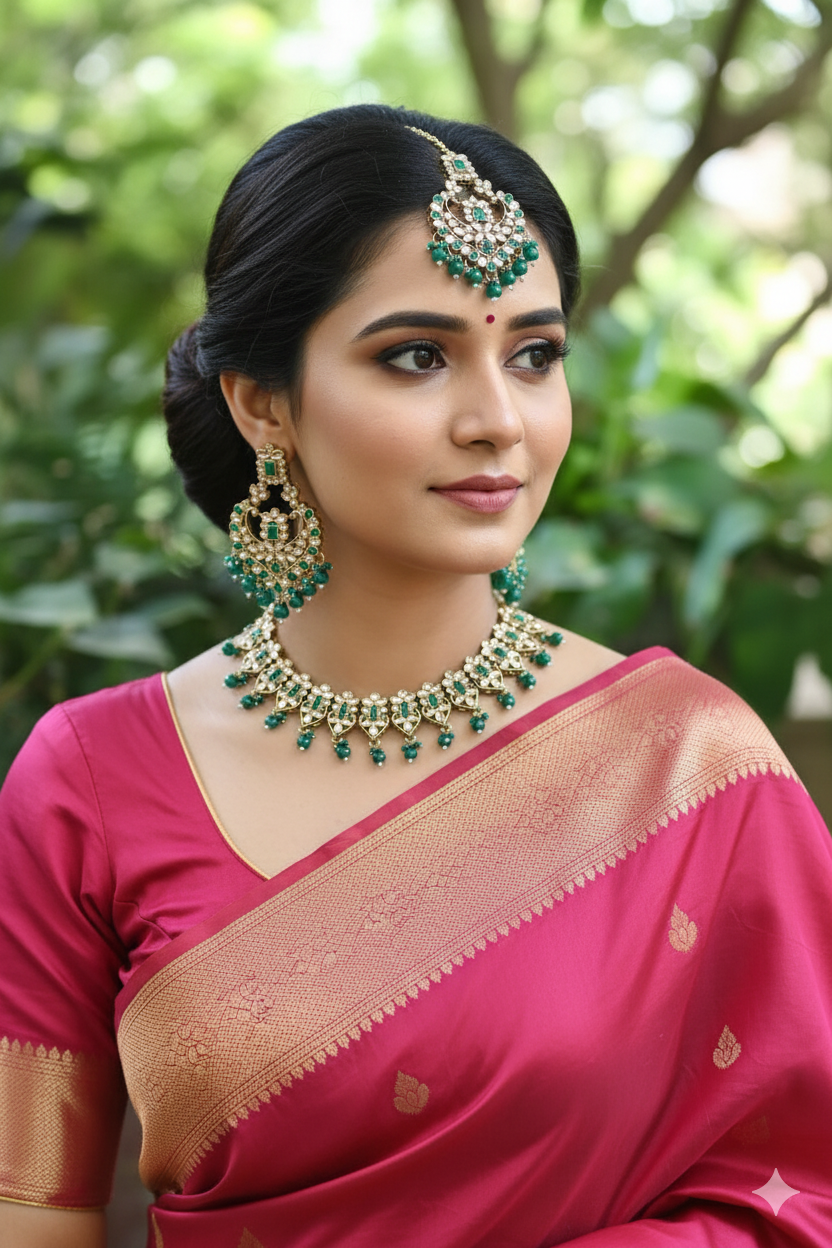 Green Meera Kundan Jewellery Set