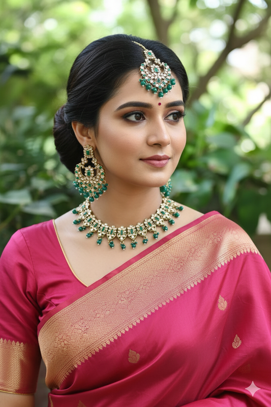 Green Meera Kundan Jewellery Set