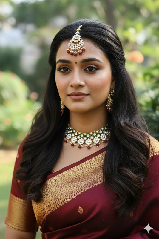 Maroon Aani Kundan Jewellery Set