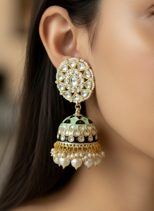 Mint black Maharani Kundan Jhumka