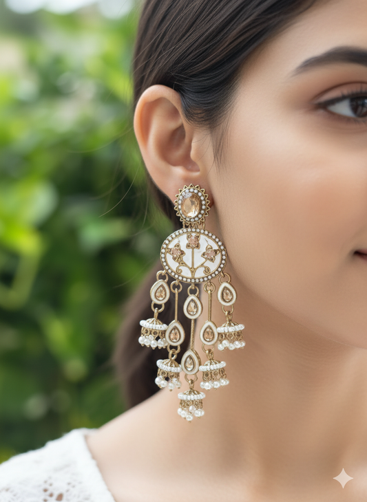 White Ama Kundan Danglers