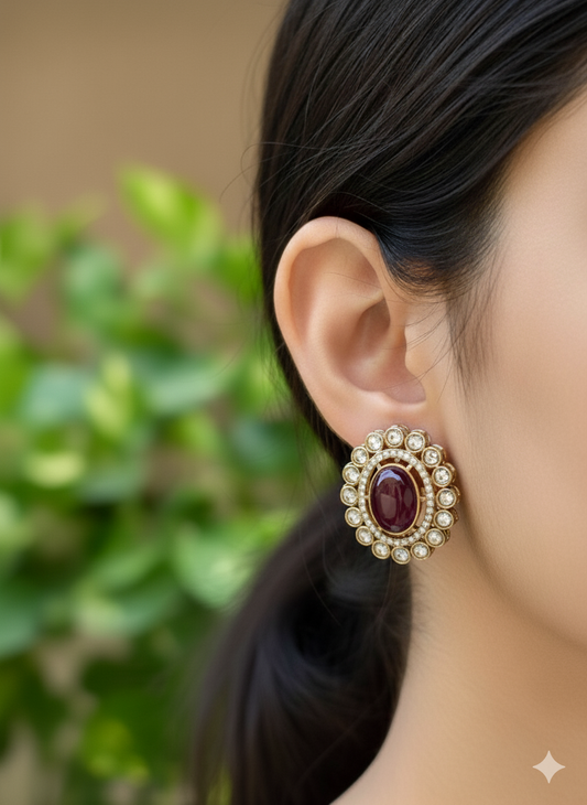 Antique Maroon Iris Studs