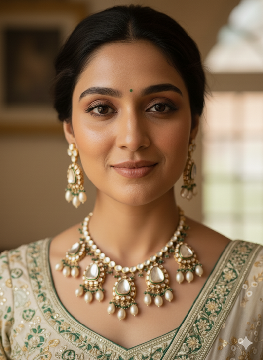Multicolour Gauri Kundan Pearl Jewellery Set