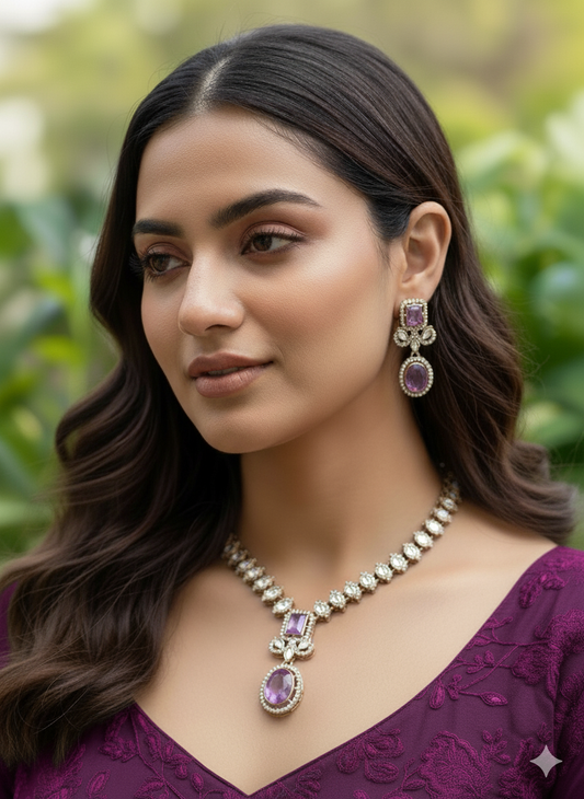 Lavender Nia Kundan Jewellery Set
