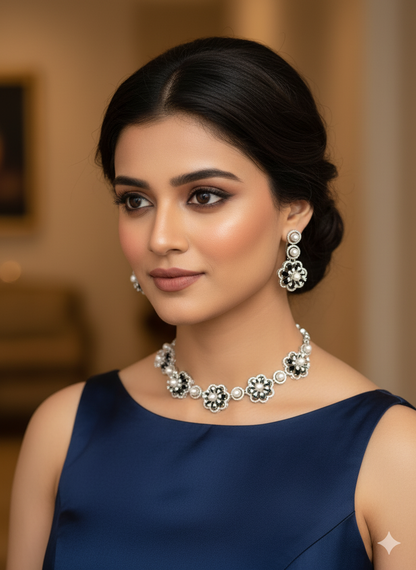 Black Flower Zirconia Necklace